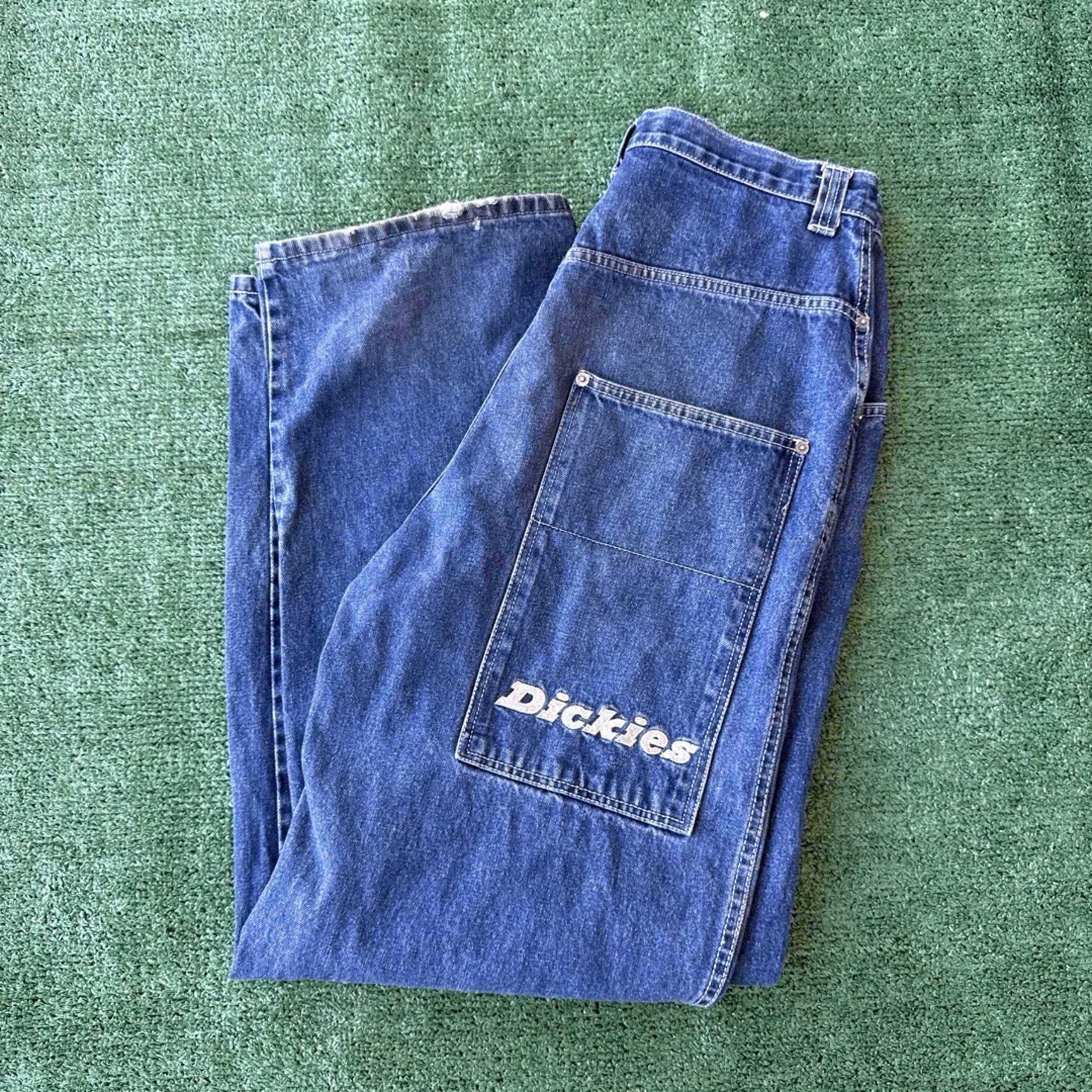 Dickies Mens Blue Denim Work Pants Large Back Pockets Dickies Logo