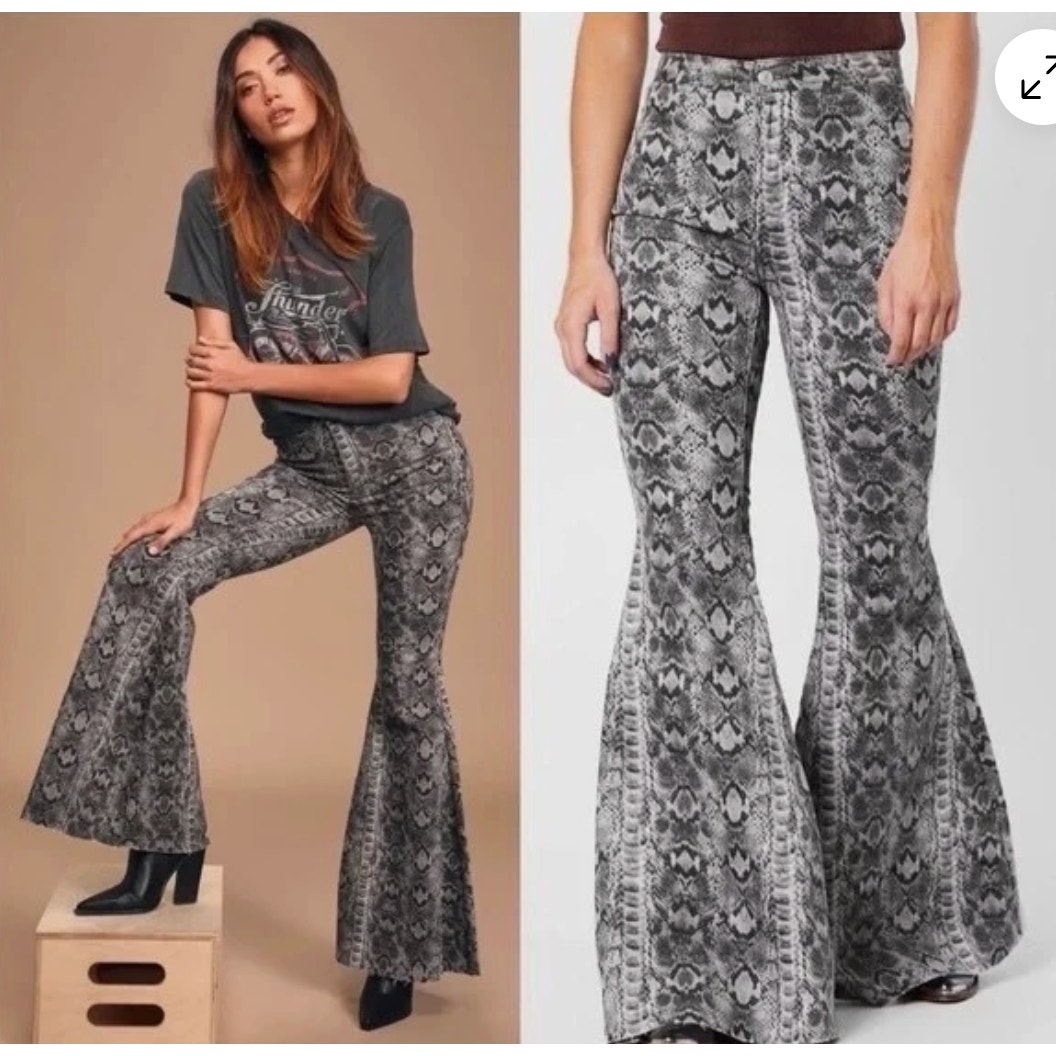We the Free/ Free People Just Float On Snake Print High Rise Flare Jeans Size 30