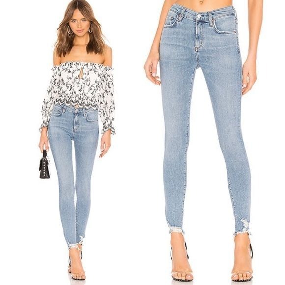 AGOLDE | Sophie High Rise Distressed Frayed Hem Skinny Ankle Jeans in ‘Scheme’