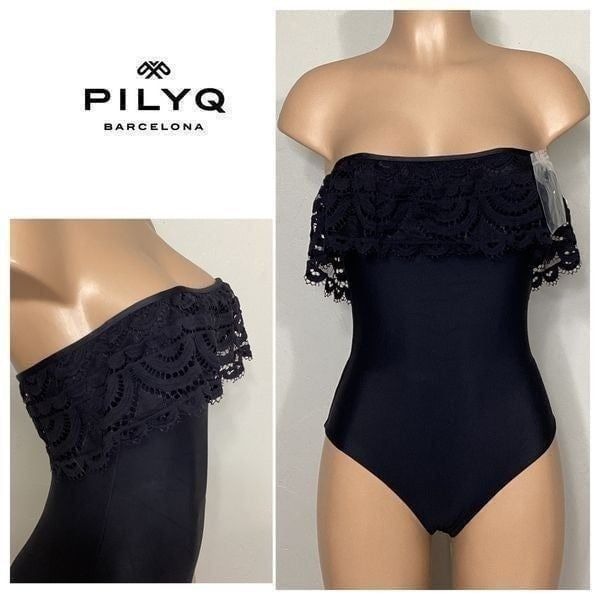 New. Pilyq black lace one piece