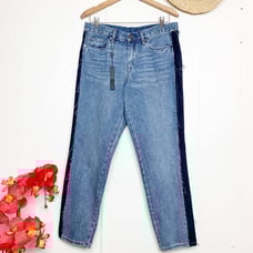 Blank NYC Distressed Medium Wash Black Tuxedo Strip Cropped Jeans Women Size 29