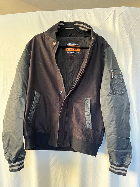 SuperDry Pigment Denim Mix Bomber Jacket Size L