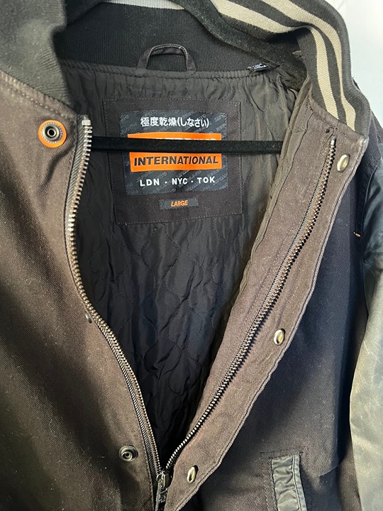 SuperDry Pigment Denim Mix Bomber Jacket Size L - detail