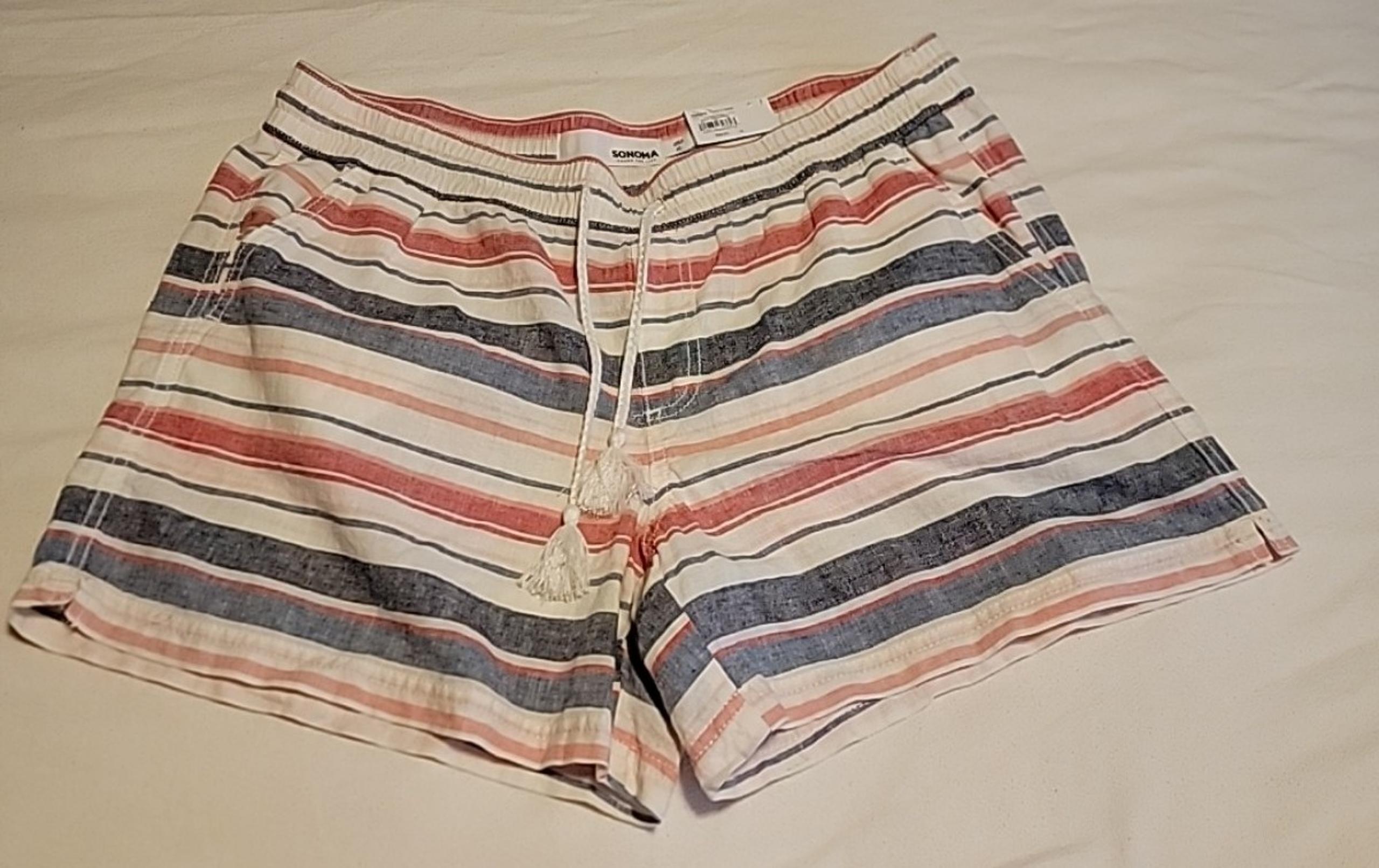 Sonoma Shorts Womens Size XL  Linen Cotton Pockets  Shorts Striped Pockets