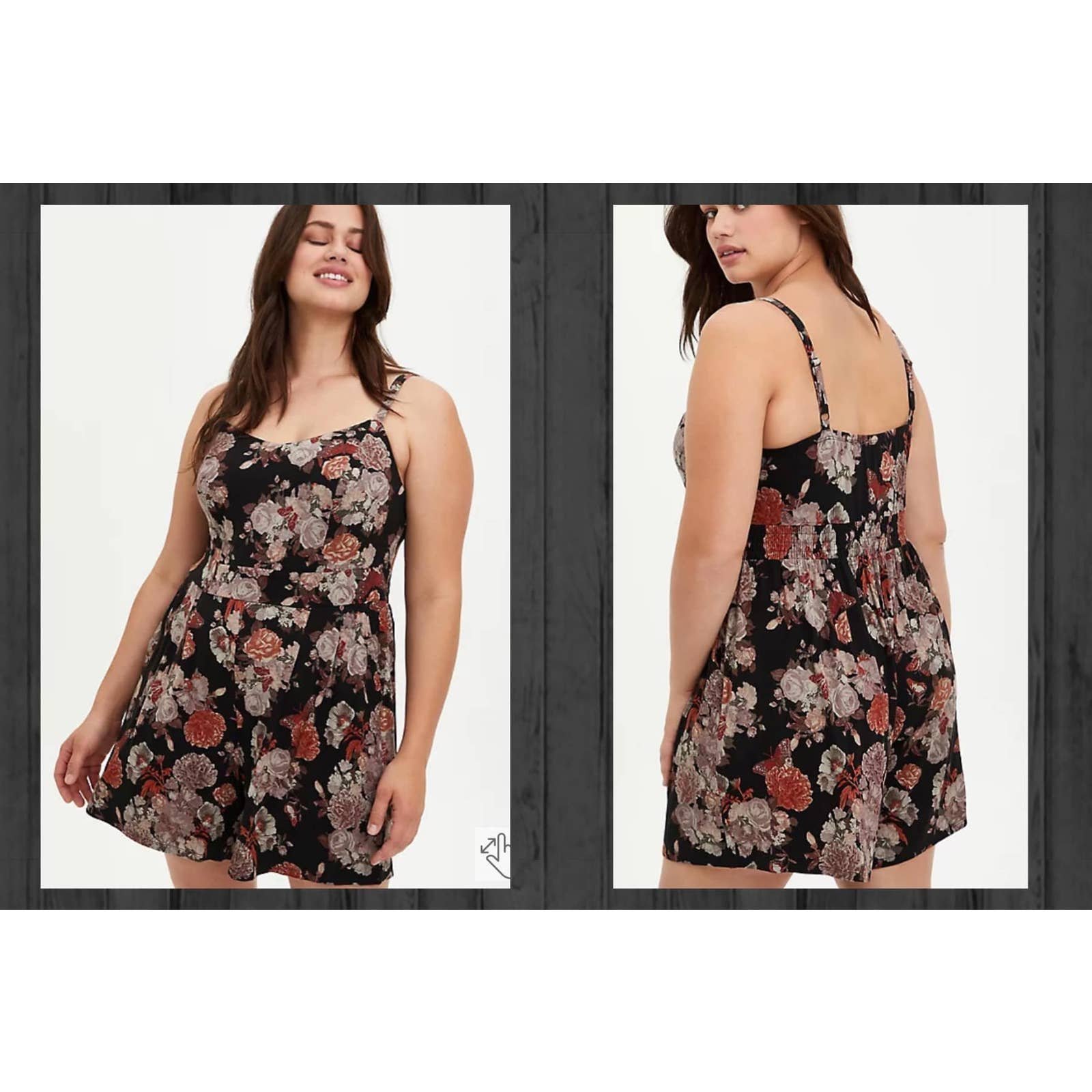 Torrid 6 (6X, 30) Black Floral & Butterfly Tattoo Super Soft Romper w/Pockets