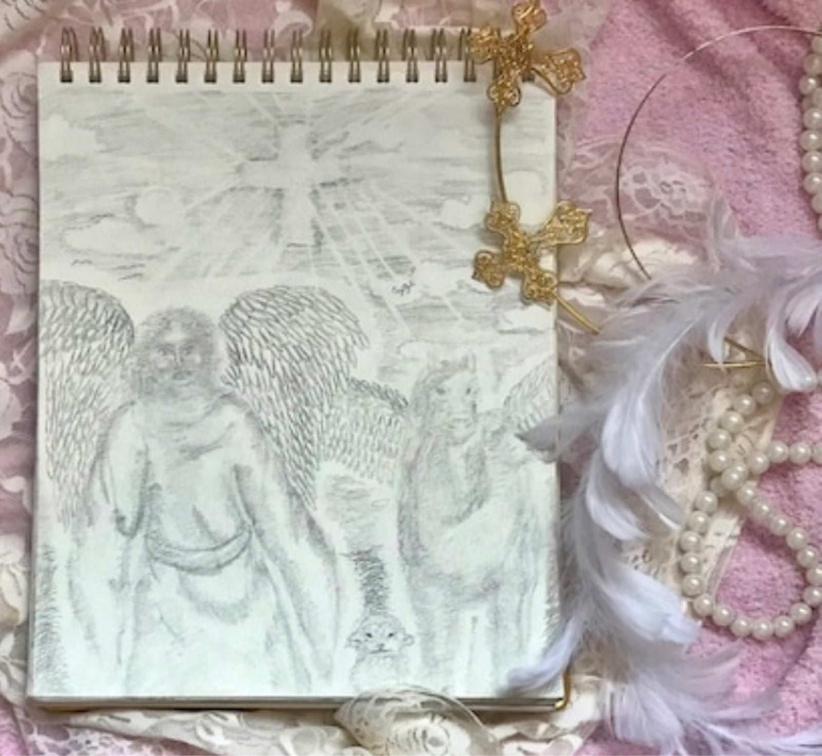 The angel and the Pegasus, original art royalcore royaltycore