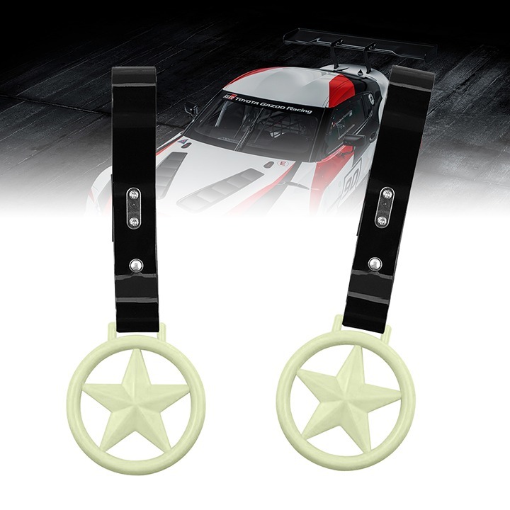 NEW 2PCS STAR GLOW IN THE DARK GREEN JDM TSURIKAWA RING Black Handle Strap Drift
