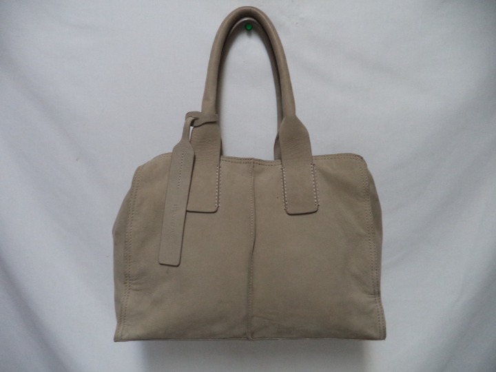 Lucky Brand Suede leather Tote bag satchel purse taupe Front Outside Pocket