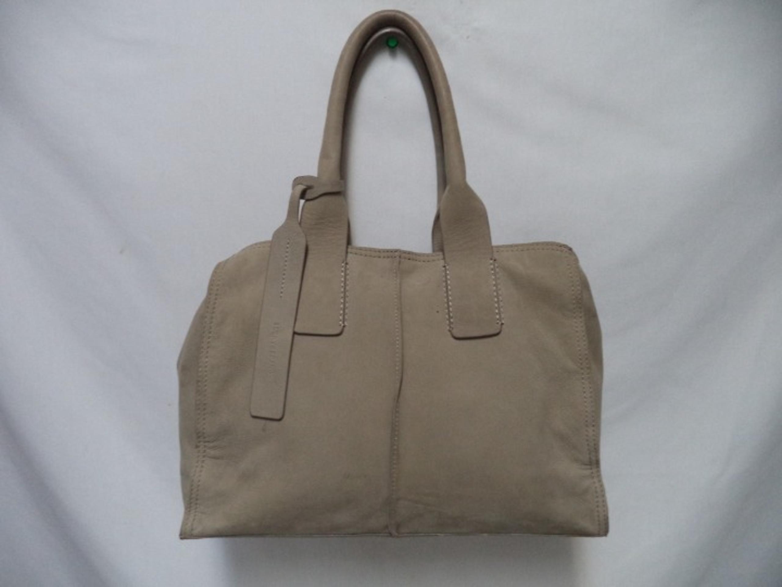 Lucky Brand Suede leather Tote bag satchel purse taupe Front Outside Pocket