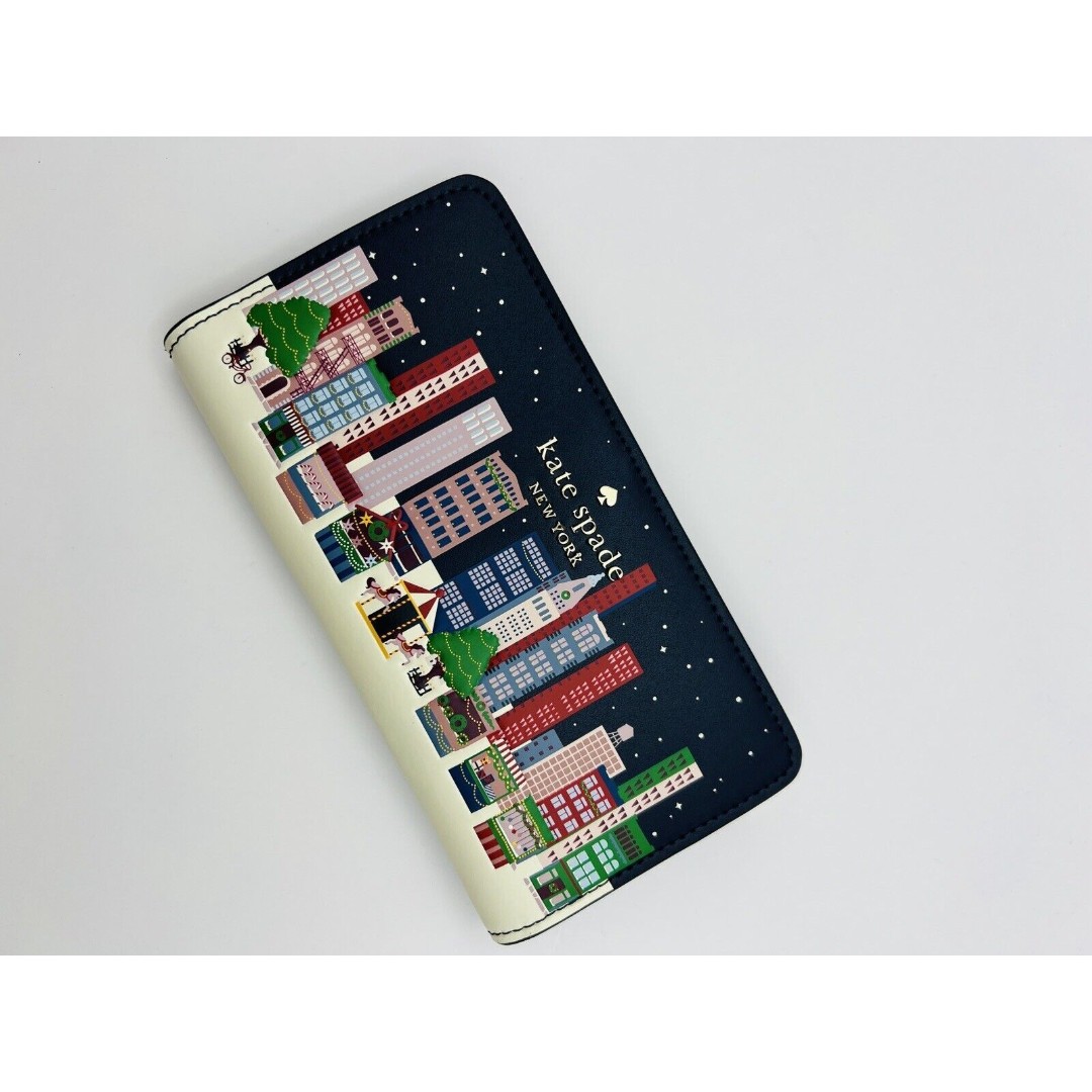 Kate Spade Winter Wonders Large Slim Bifold Wallet Holiday Christmas Gift New