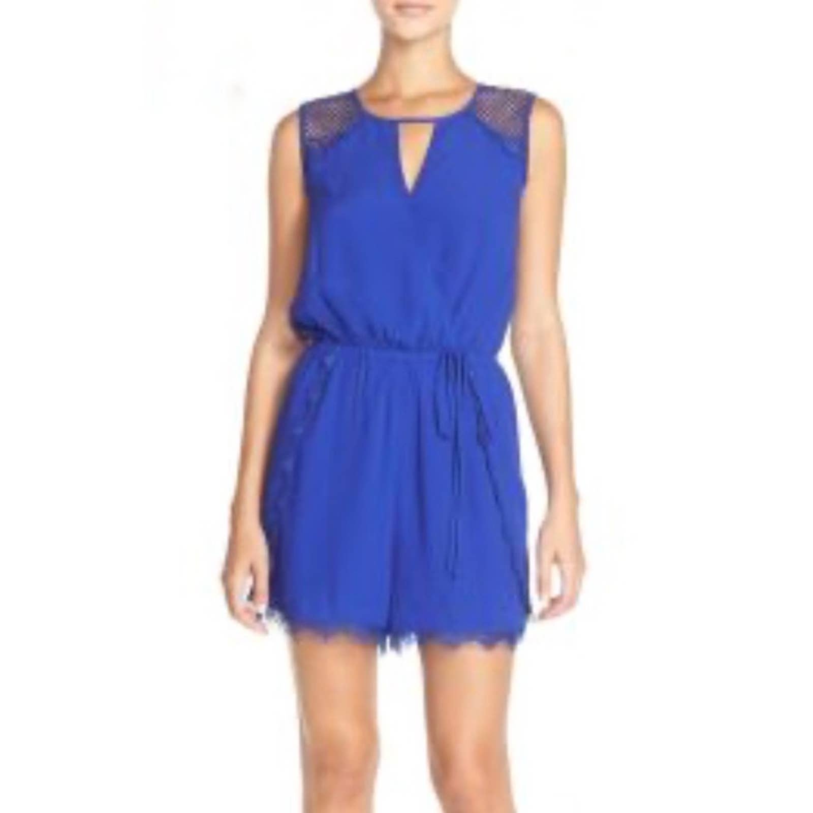 Adelyn Rae Lace Back Crepe Cobalt Blue Romper