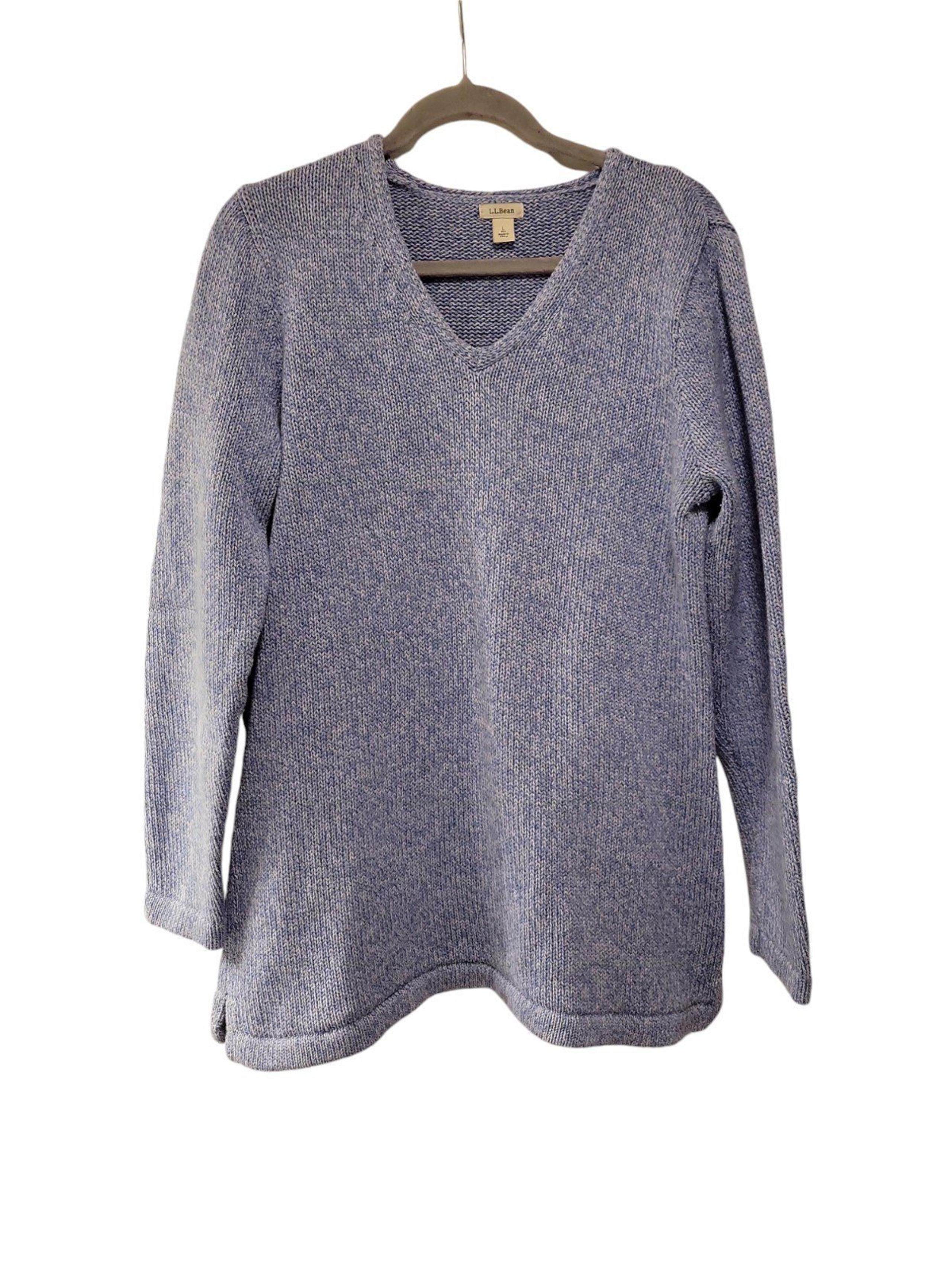 L.L.Bean, Pullover Sweater, V-Neck, Long Sleeve, Blue + White, Women's sz L Reg,