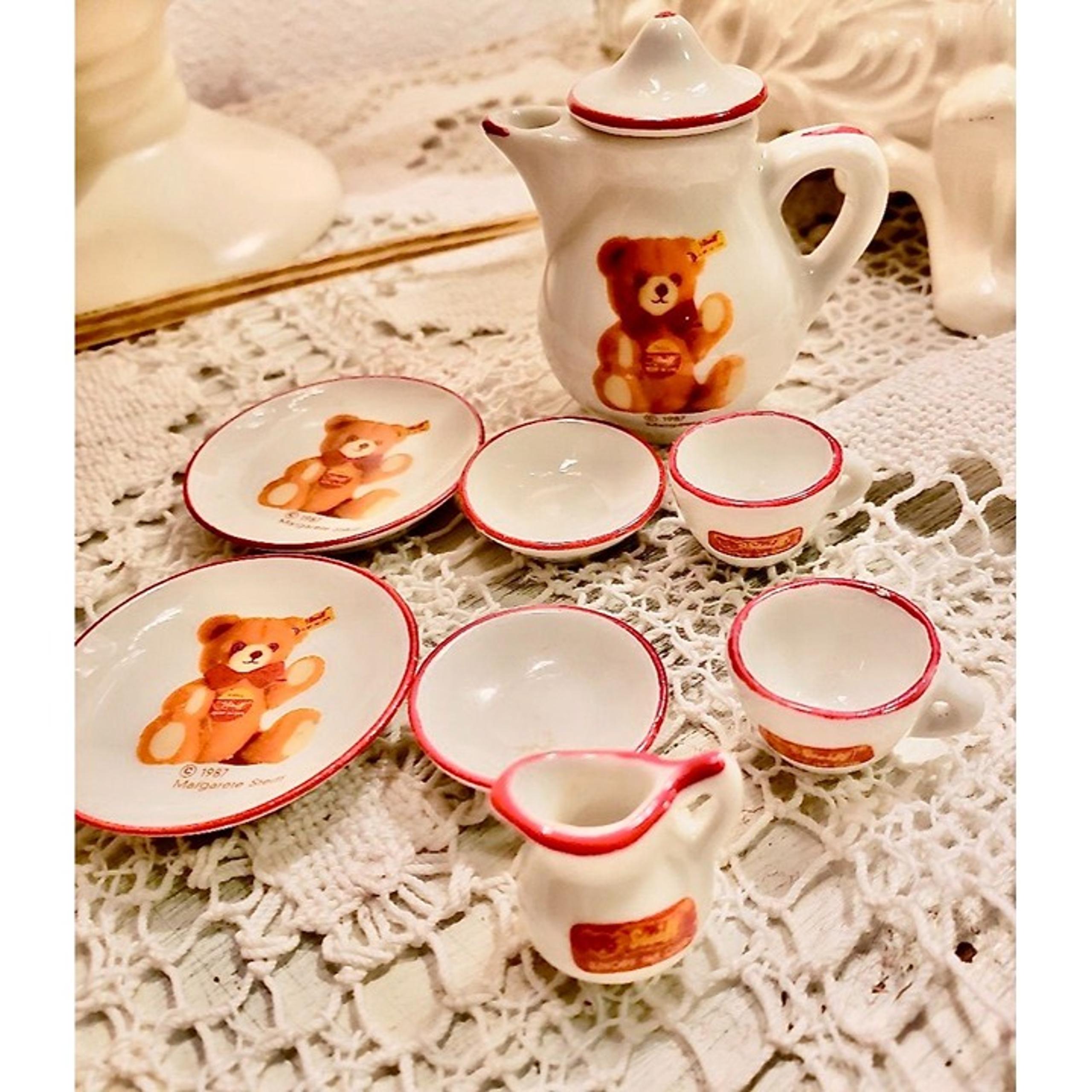 1988 Steiff Child Size Bear Tea Set Margarete Steiff 1909 Replica Set of 8 Germa