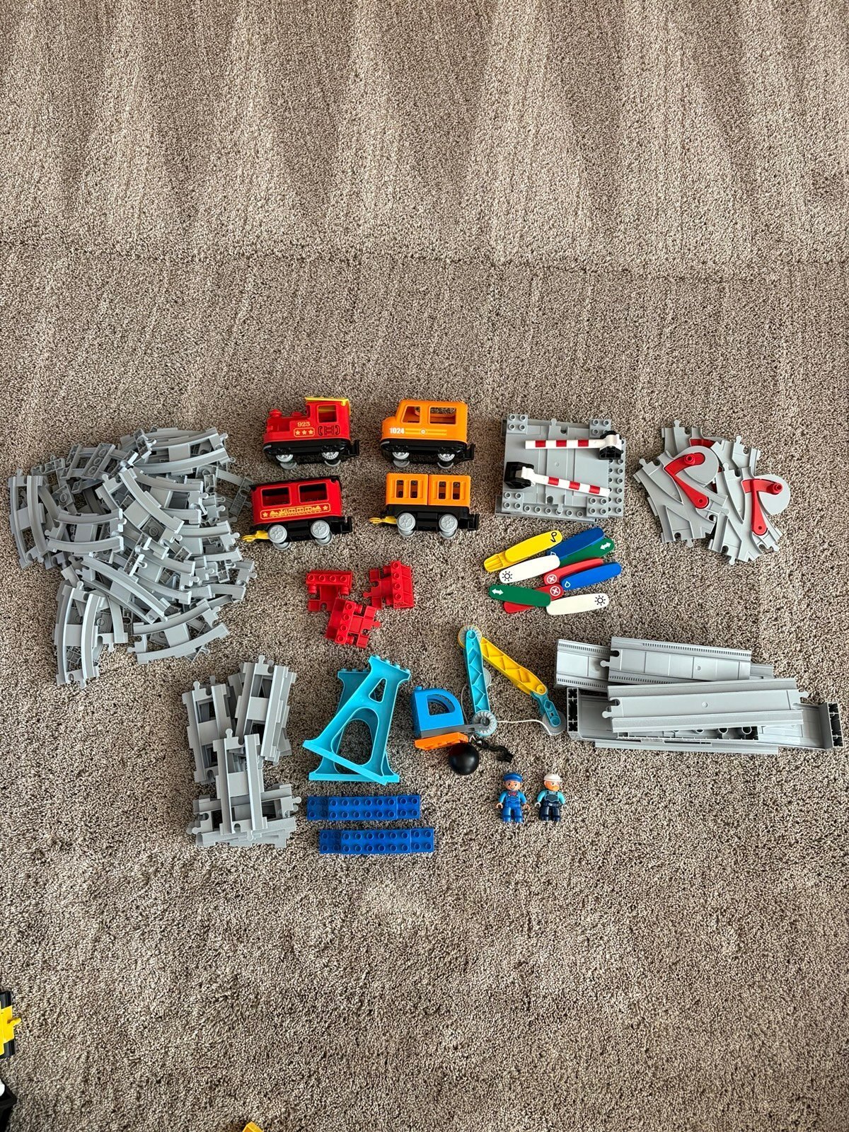 Lego duplo train bridge and Crain set almost 100 pieces