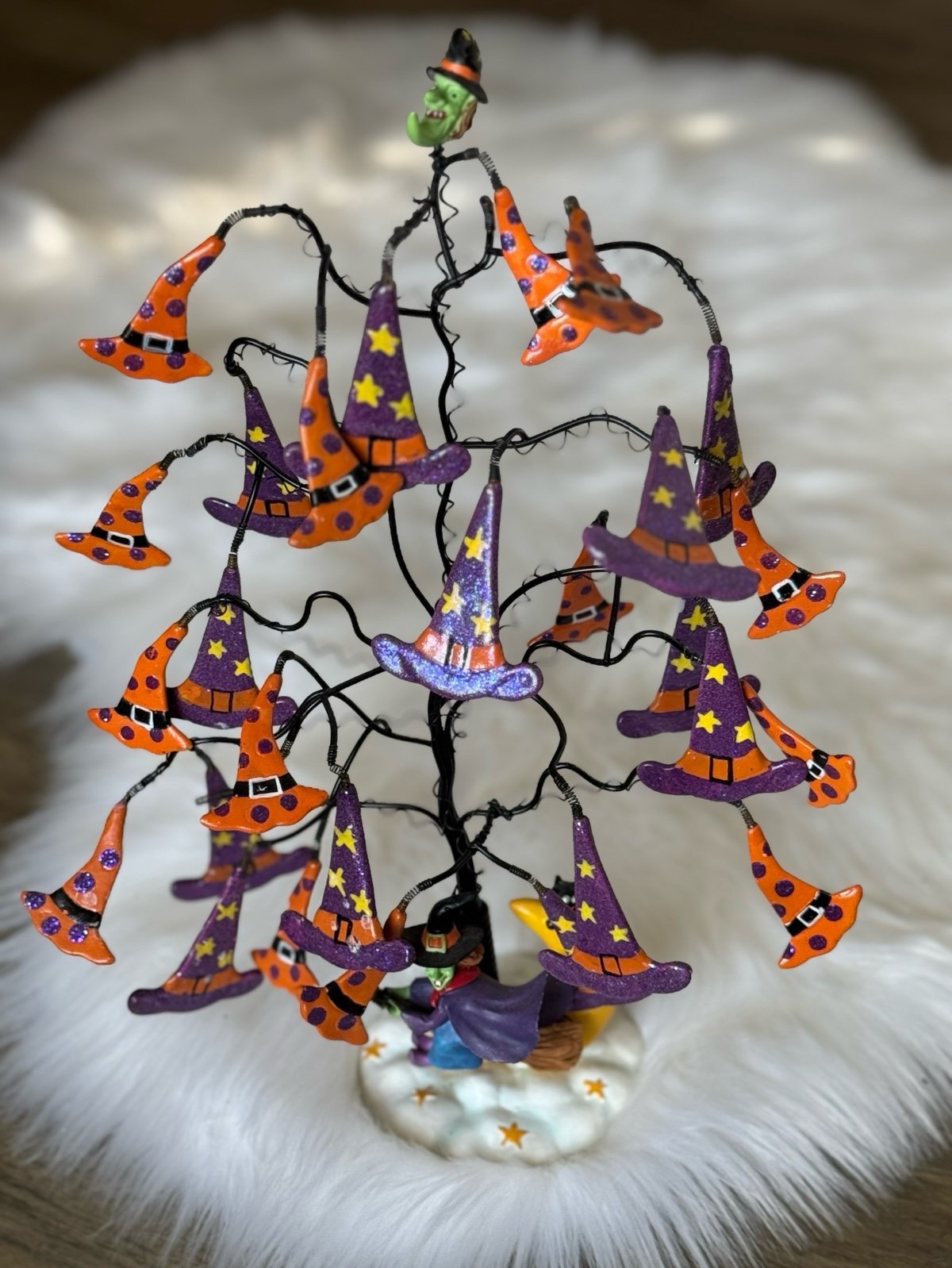 Halloween Festive Ceramic Witch Hats In A Metal Tree Spooky Fall Accent Decor