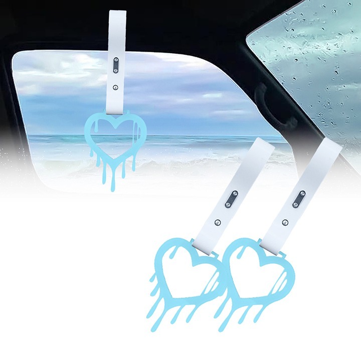 New 2PCS Drip Heart Shaped Teal JDM TSURIKAWA Handle White Strap Charm Drift