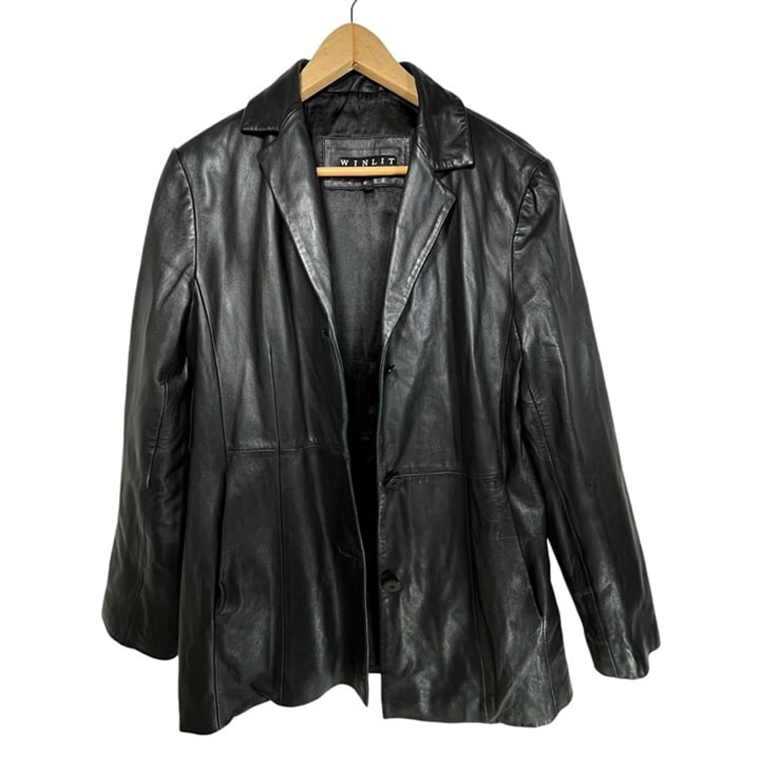 VTG Winlit Leather Coat Womens M Genuine Leather Black Jacket Moto Classic Retro
