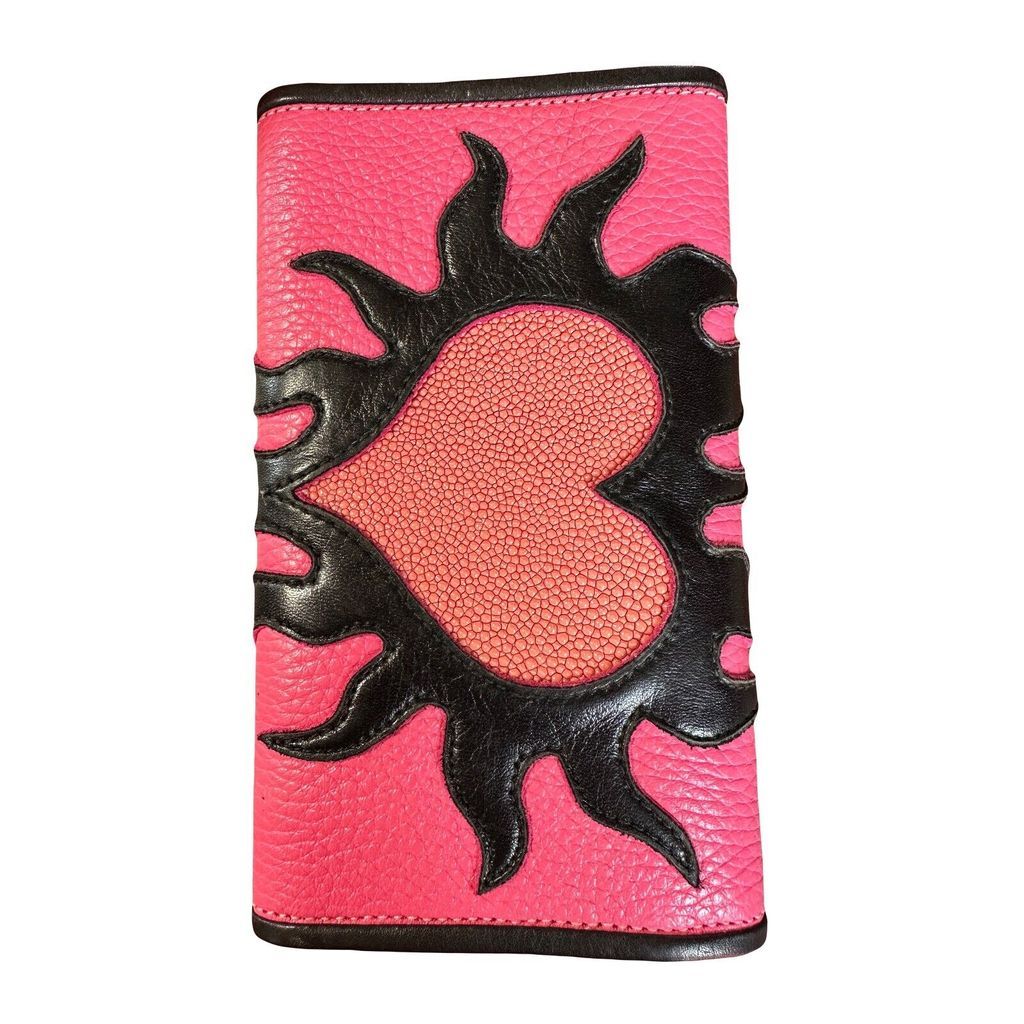 NORTH SHORE LEATHER HAWAII PINK LEATHER STINGRAY FLAME WALLET BY CHUCK WALKER