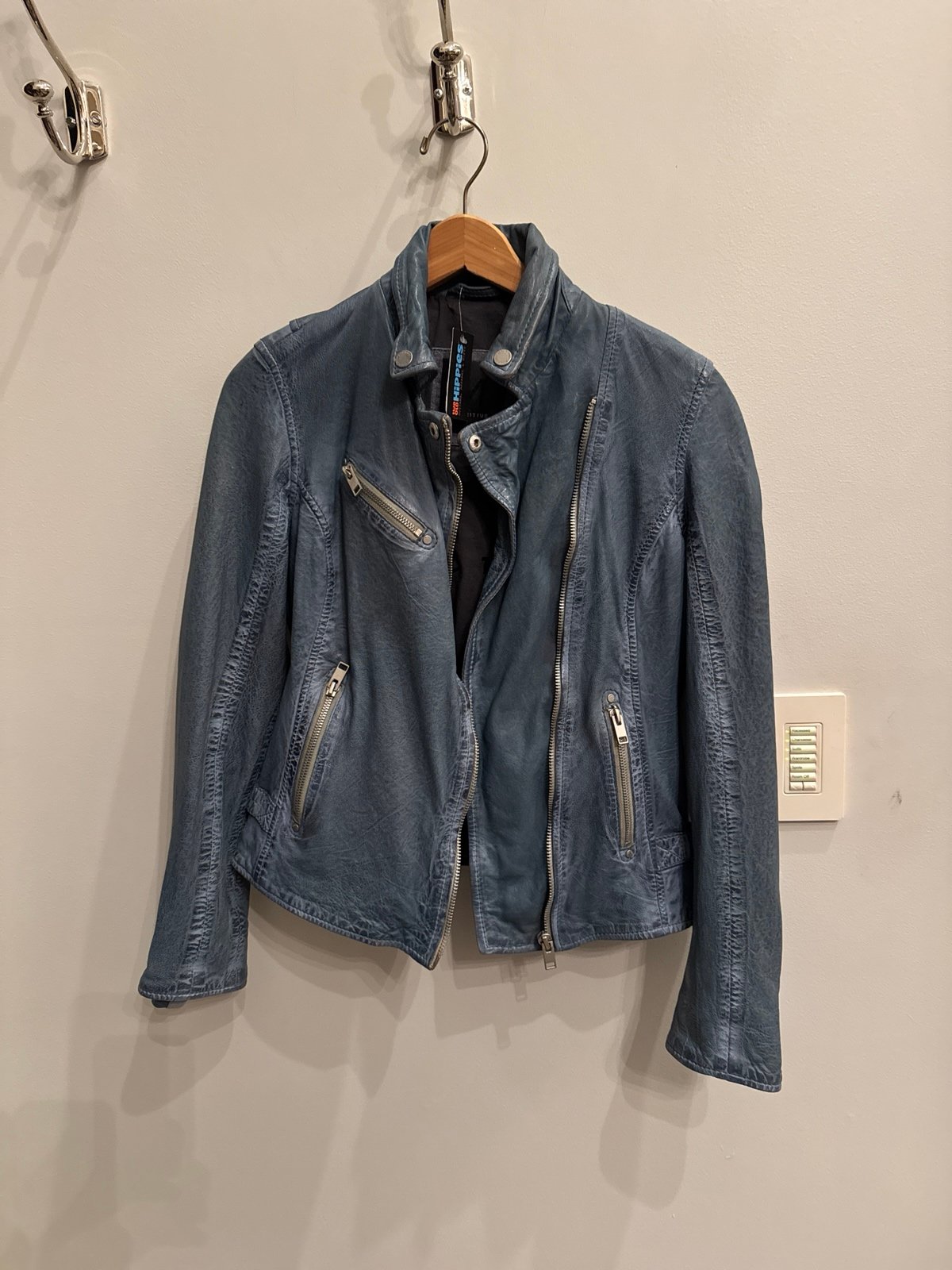 NEW Sky Blue Leather Jacket