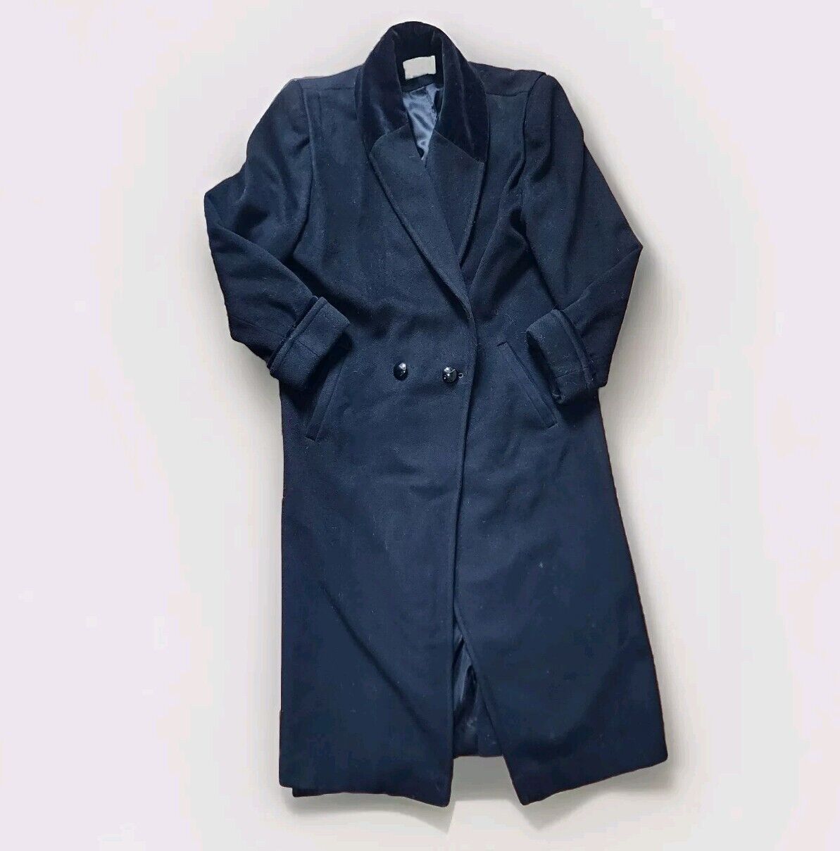 Vintage Leslie Fay Women's Full Length 100% Wool Velvety Coat In Black