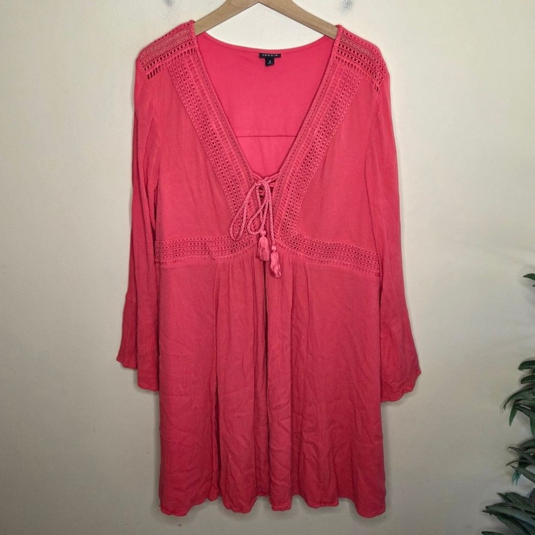 Torrid | Coral Gauze Lace-up Crochet Lace Trim Skater Mini Dress Size 2 or 2X