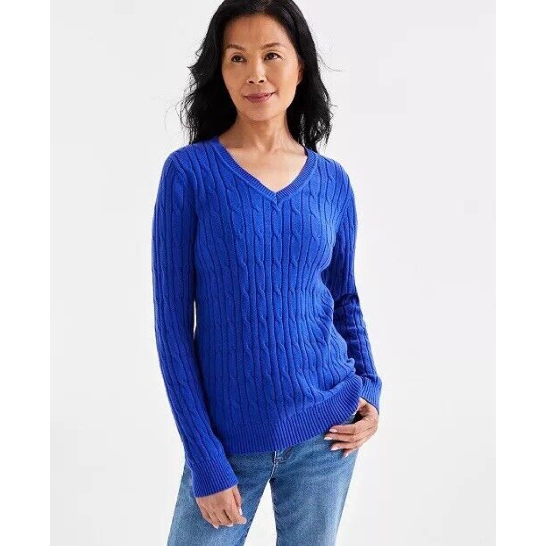 J. Crew Wool Cashmere Chunky Cable Knit Sweater Womens XS Blue Classic Pullover