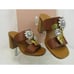 NIB MIU MIU PRADA 5XX443 BROWN LEATHER CRYSTALS JEWELED FLOWER MULES SANDALS 37