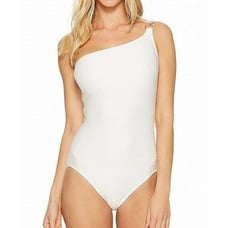 MICHAEL Michael Kors Women's Seaside One Shoulder One-Piece Swimsuit White sz 6