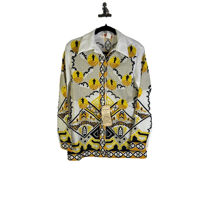 Deadstock Vintage 70s Womens Medium Geometric Knit Dagger Collar Button Shirt