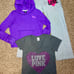 VS PINK 3pc purple rhinestone heart studded bling zip hoodie tee wide leg pants