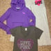 VS PINK 3pc purple rhinestone heart studded bling zip hoodie tee wide leg pants