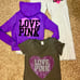 VS PINK 3pc purple rhinestone heart studded bling zip hoodie tee wide leg pants