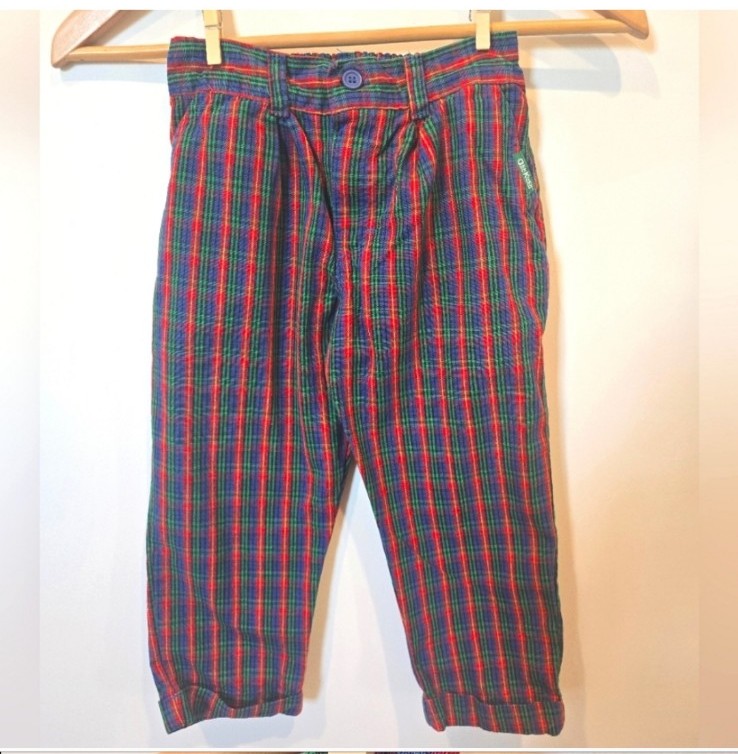 Vintage 80s toddler Oshkosh red green and blue plaid trouser pants, size 4T