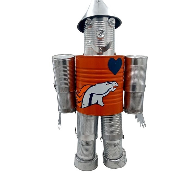 Orange Folk Art Tin Man Sculpture Bronco Horse Wizard Of Oz Reclaimed Recycled R