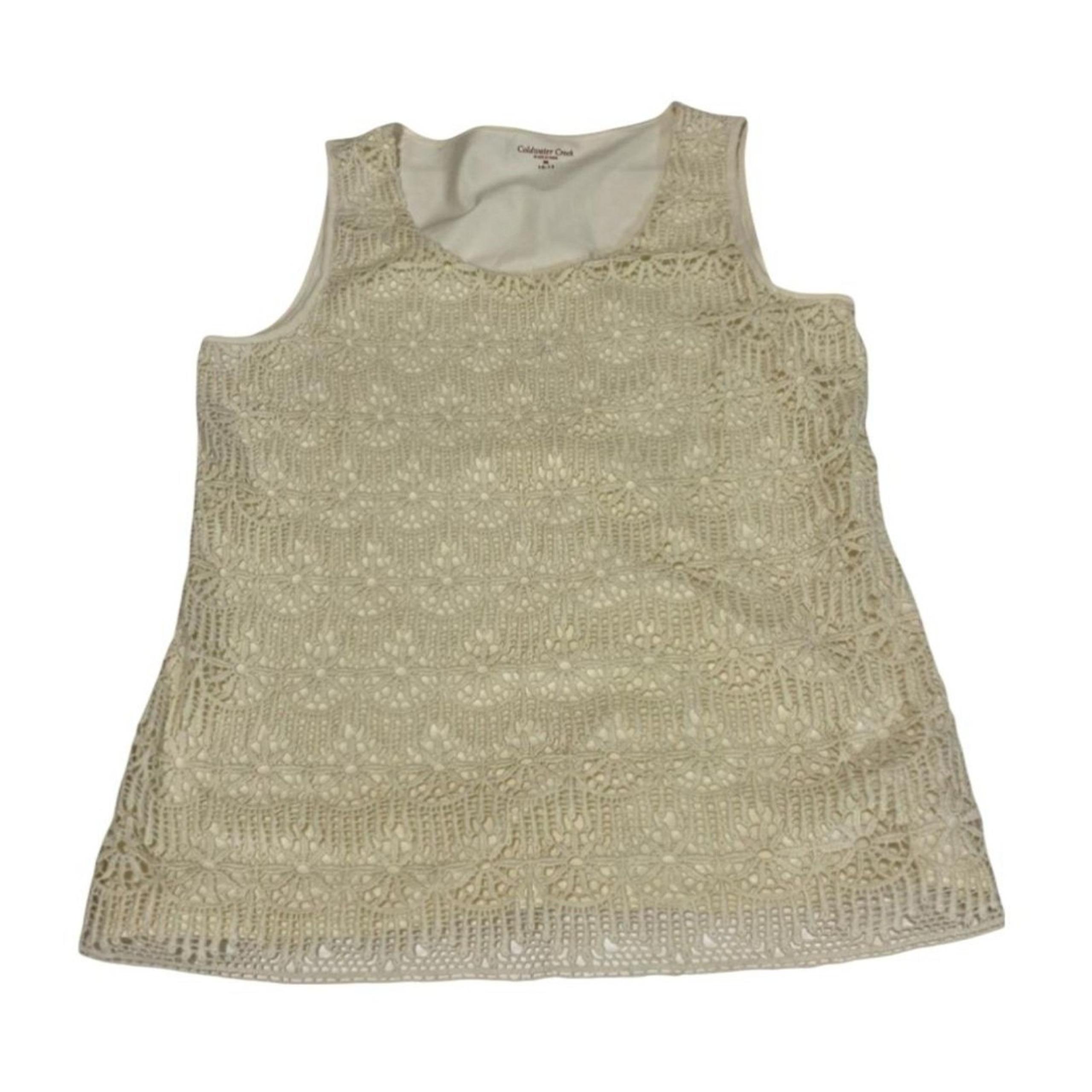 Coldwater Creek Womens Ivory Crochet Front Tank Top Size Large