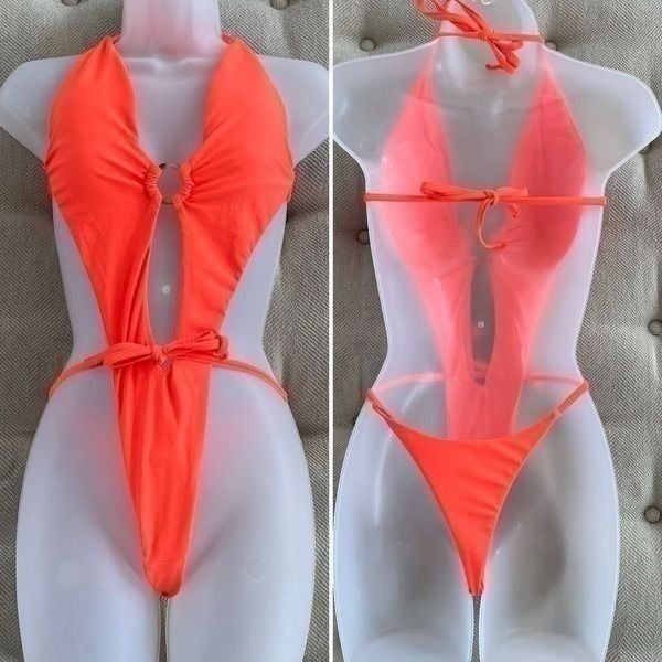 NWOT Mermaid Swimwear Neon Orange Slingshot 1pc Swimsuit S