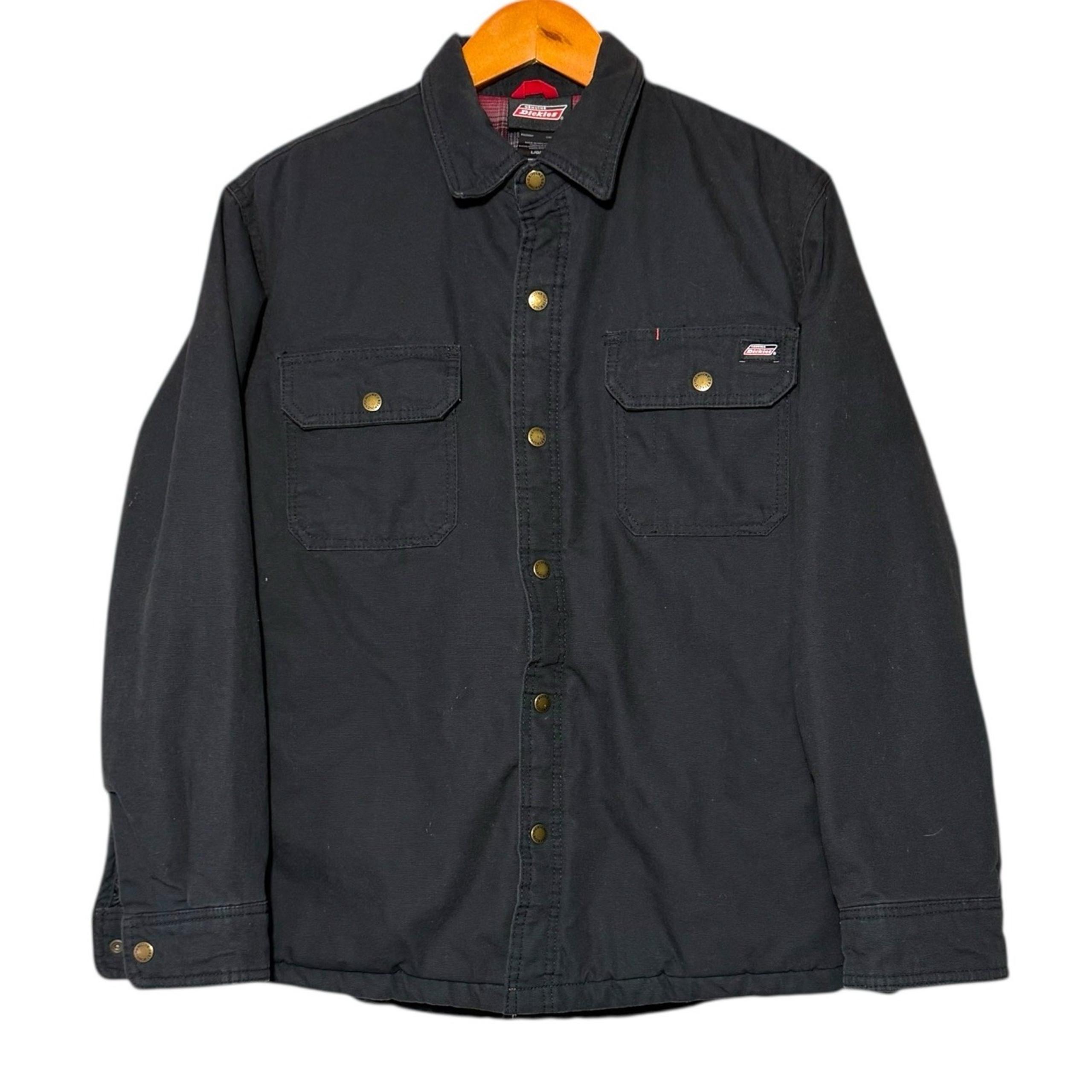 Genuine Dickies Black Canvas Red Plaid Quilted Flannel Lining Heavy Jacket Sz L