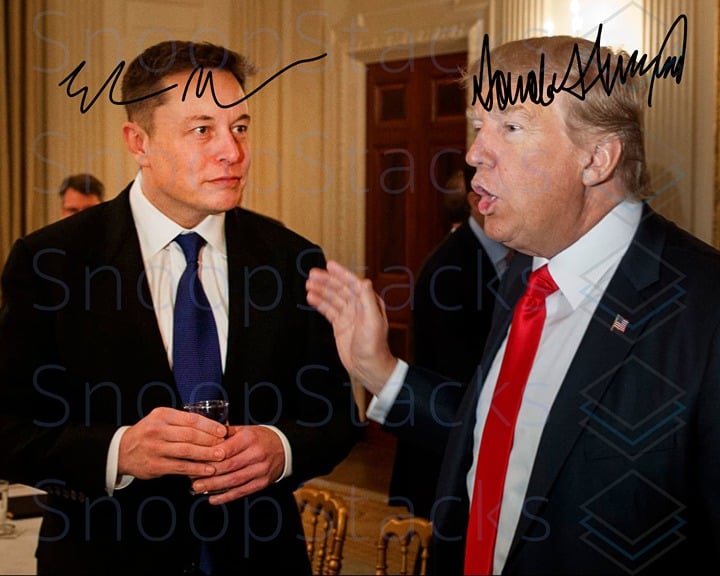 Donald Trump Elon Musk Signed 16x20 Glossy Autographed RP Photo MAGA Trump 2024