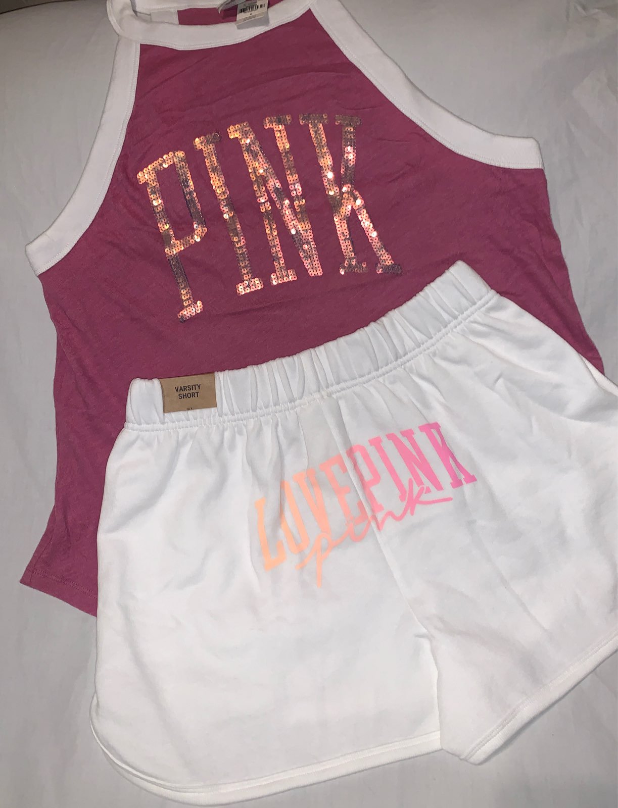 VS PINK M bling tank top & shorts