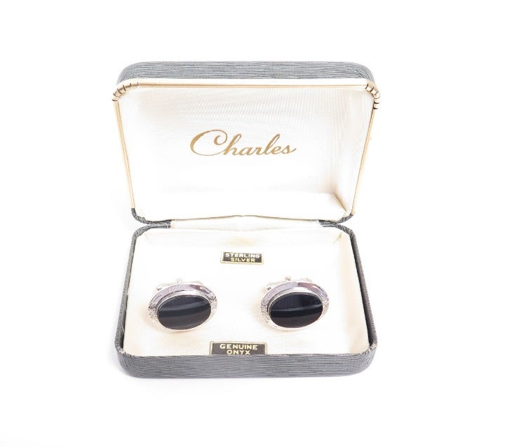 Vintage Onyx Sterling Silver Cufflinks