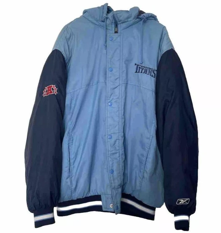 Tennessee Titans Men’s Hooded Jacket Size XL NFL Blue Reebok Full/Zip Buttons
