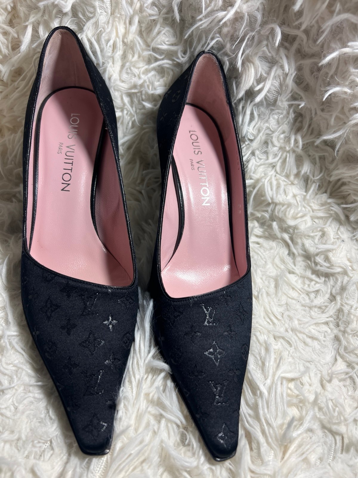 louis vuitton Black Monogram heels mules 36.5/ 7us