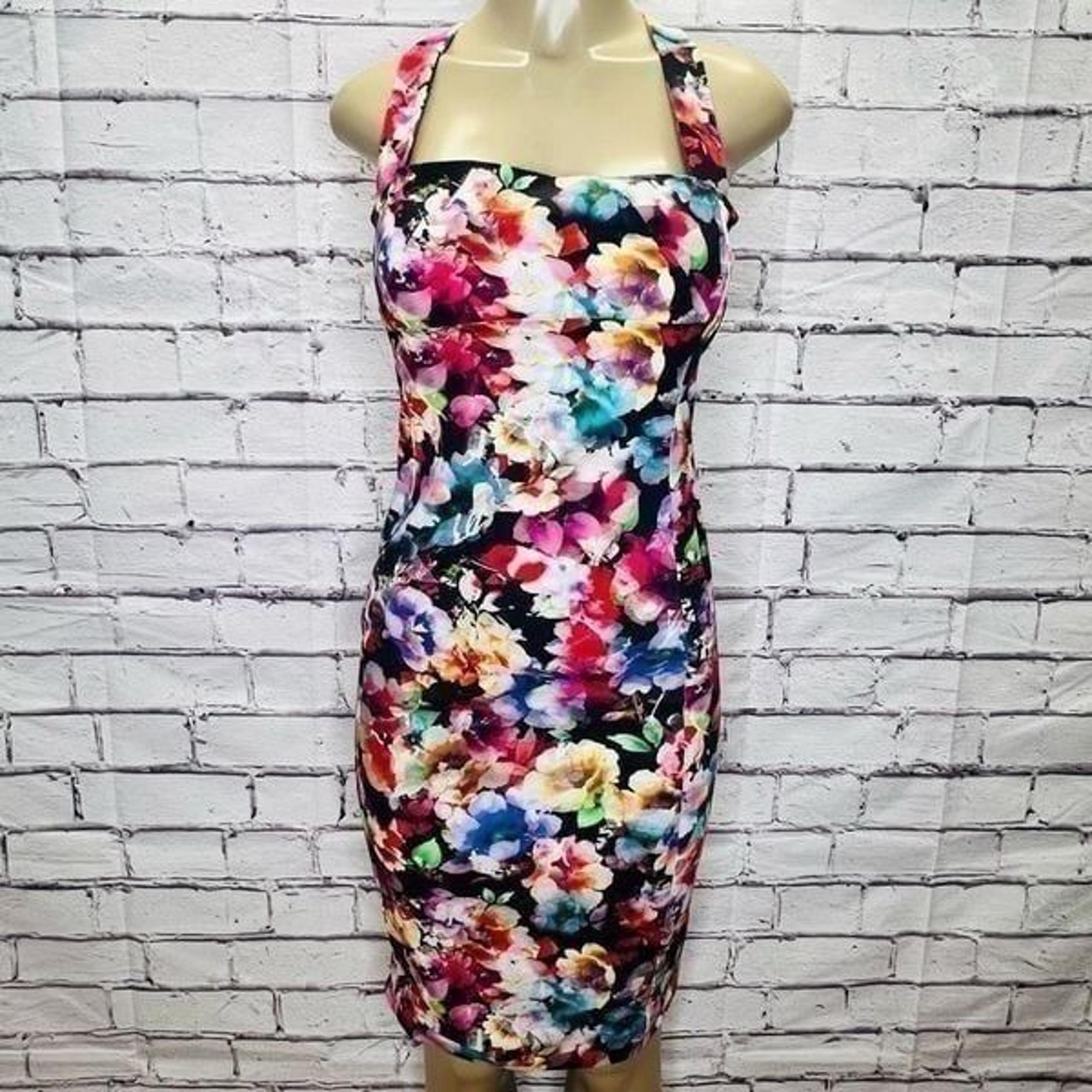 Black Halo Bryson Womens Multicolor Floral Printed Cross-Back Sheath Dress Size