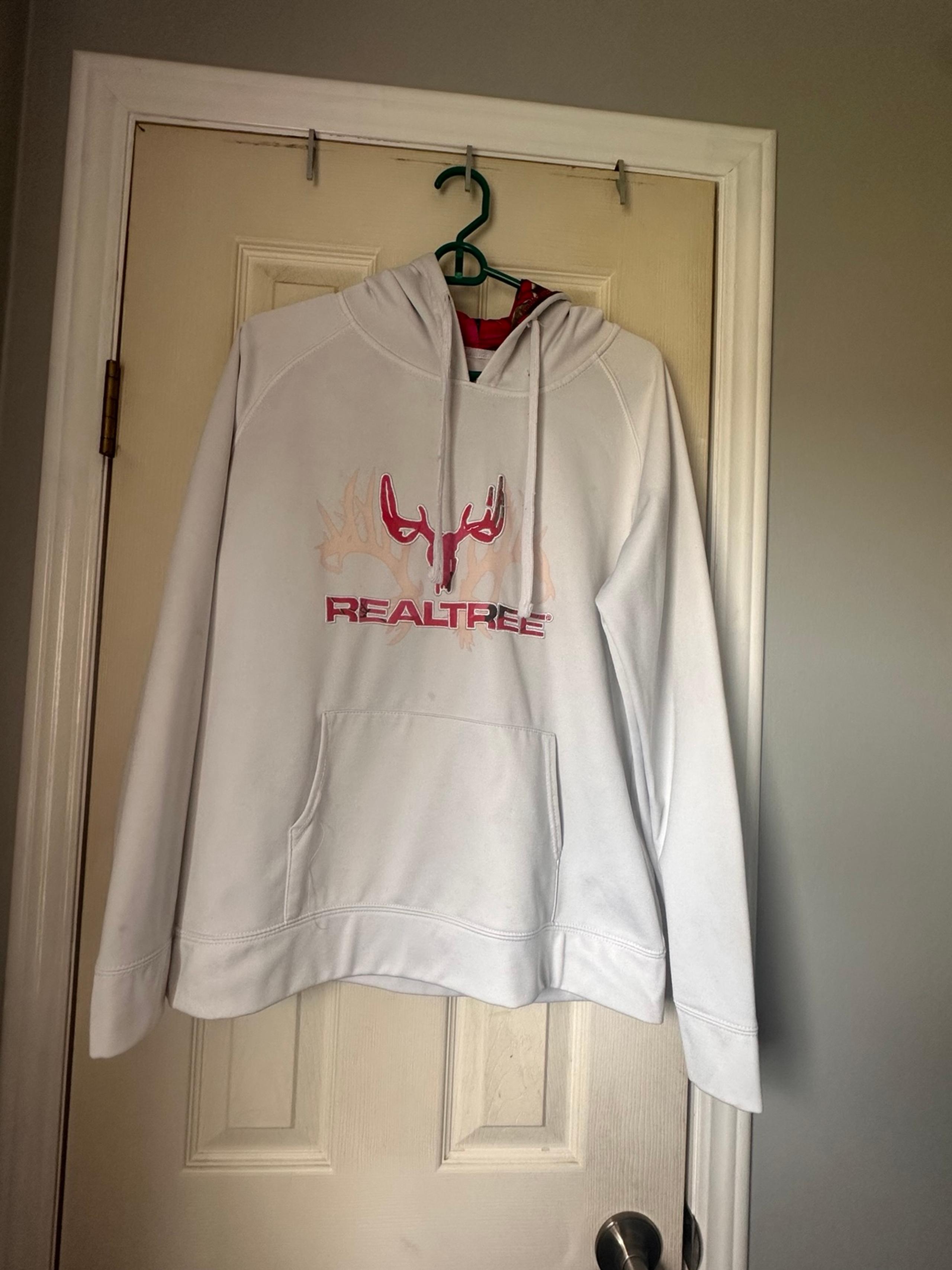 Real Tree White Hoodie with Pink Logo