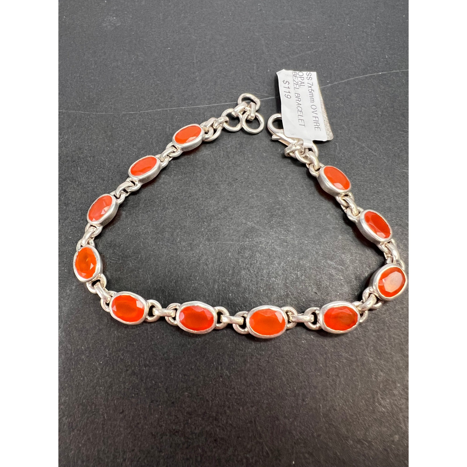 NEW Fire opal gemstone sterling silver link bracelet 7-8 inch