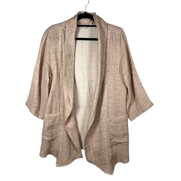 Soft Surroundings Women’s Sz L Open Front Cardigan Pink Linen Blend Lagenlook