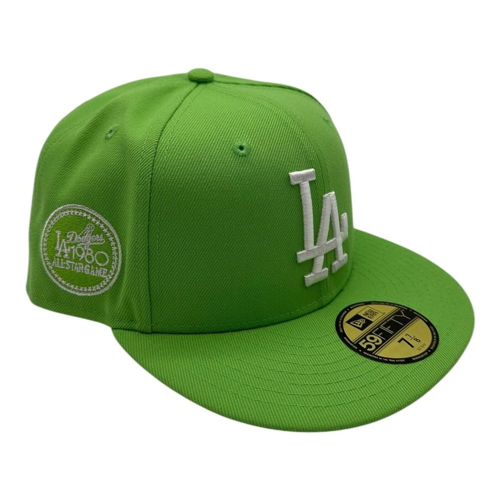 New Era 59Fifty Los Angeles Dodgers Hat Cap 7 7/8 Lime Green 1980 All Star Game