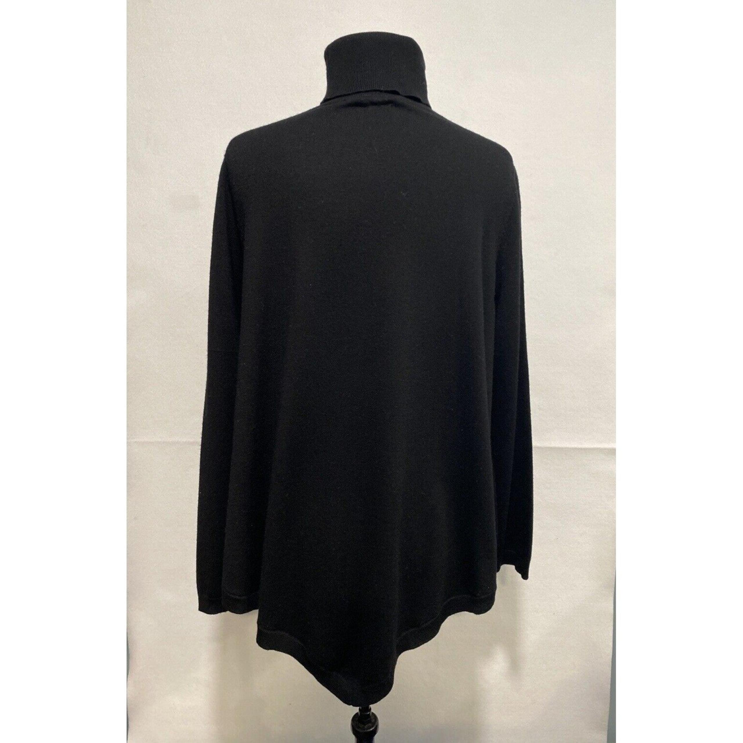 Lord & Taylor Women's Lg Black Merino Wool Asymmetric Hem Turtleneck Sweater
