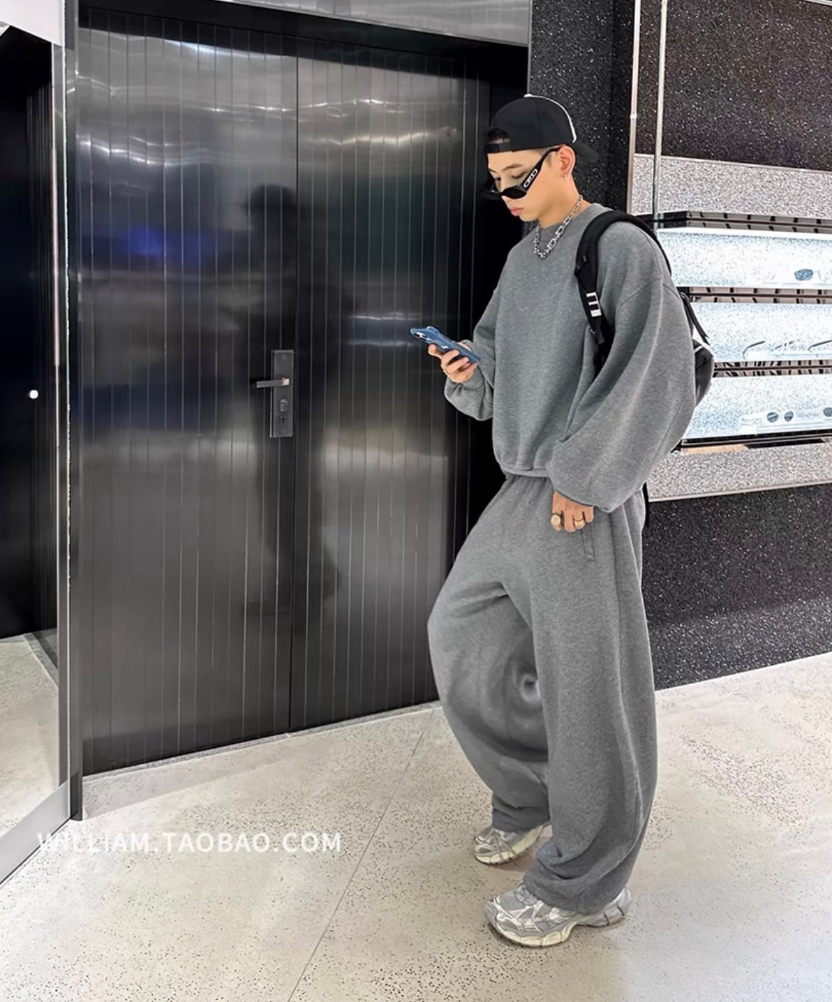 glitter grey crewneck sweatshirt & wideleg sweatpants set