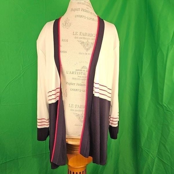 Exclusively Misook Woman Womens Red White Blue Open Cardigan 3X *Spots*